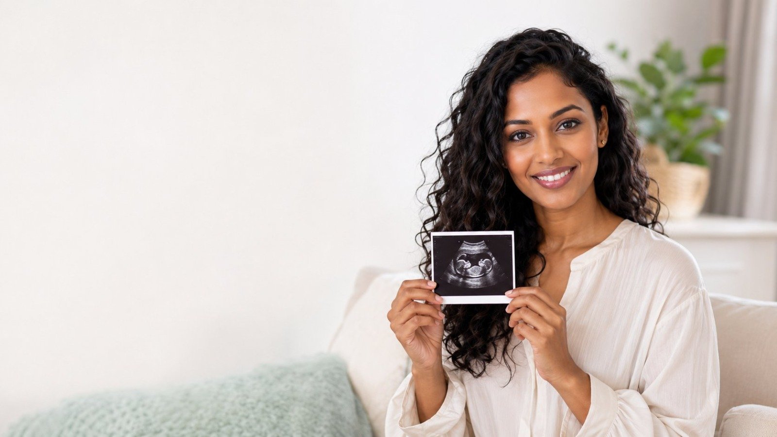 Expectant mother of Mauritian heritage holding her ultrasound scan